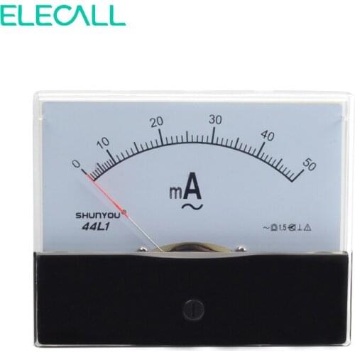 ELECALL 44L1 50mA Rectangle Dial Panel Gauge Current Tester AC 0-50mA Class 2.5 Accuracy