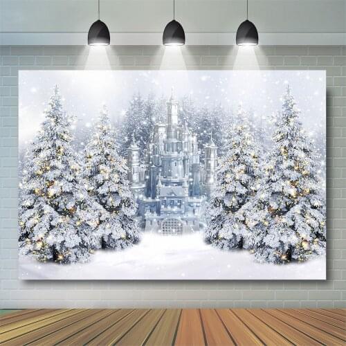 Winter forest Castle photography Background Kids Photocall Child Adult Photostudio Snowflake Snowy Scene Wonderland Props Banner