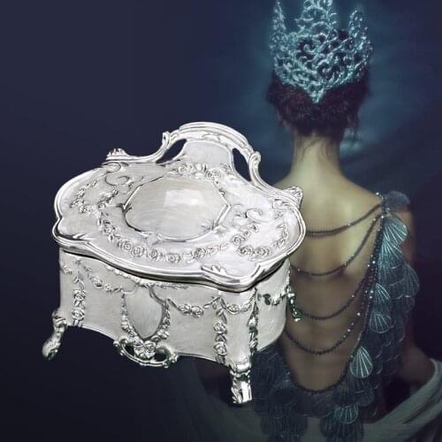 Vintage European Style Elf Jewellery Case Fashion Jewelry Box White Enamel Zinc-alloy Metal Trinket Box Flower Carved