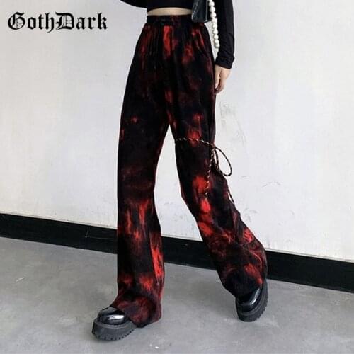 Goth Dark Tie Dye Mall Gothic Harajuku Womens Pants Grunge Punk Aesthetic Wide Leg Loose Trousers Streetwear Alt Clothes Autumn