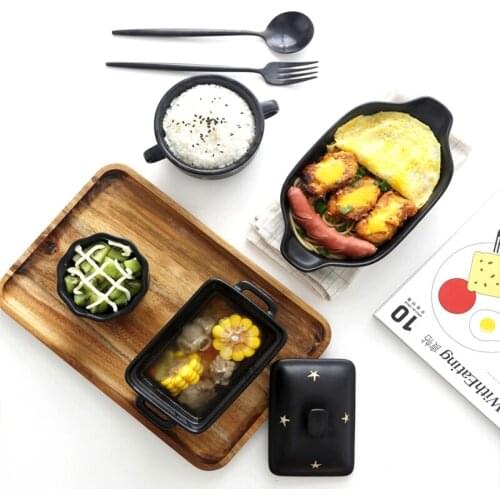 Ceramic Bowl Baking Pan Deep Bowl Rice Bowl Frutero Household Bakeware Serving Tray With Double Handle Heat Resistance Ware 1pcs