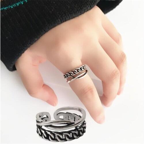 Thai Silver Creative Retro Double Chain 925 Sterling Silver Jewelry Woven Personality Exquisite Opening Rings R701
