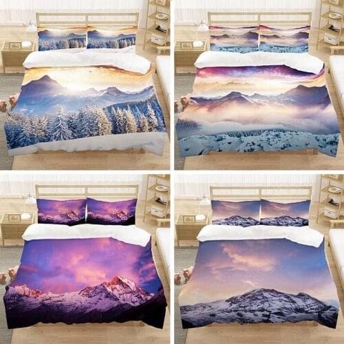 3D Natural Scenery Duvet Cover Set Mountain Range With Snowy Peaks By Landscape Decorative 3 Piece Bedding Set With Pillowcase