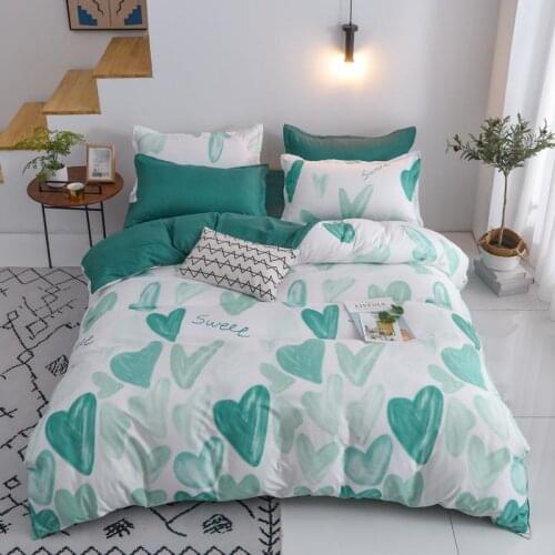 40Home textile Green Heart Print Bed Cover Set Lovers Girl Duvet Cover Adult Child Bed Sheets And Comforter Bedding Set
