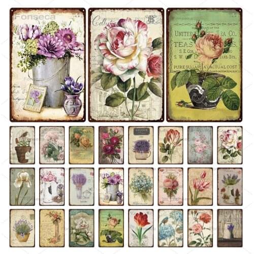 Beautiful Lavender Tulip Flower Metal Plaque Vintage Tin Sign Wall Decoration for Room Garden Kitchen Living Room Iron Painting