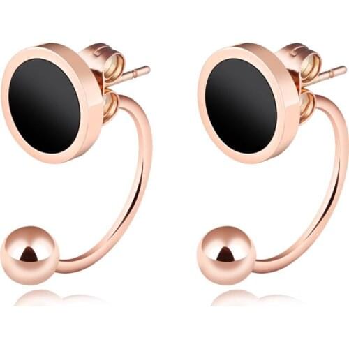 Beautiful circle geometric earrings temperament semicircular Ushaped hook wire steel ball black round cake earrings earrings