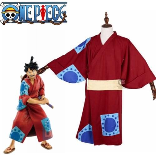 Red Kimono Anime One Piece Monkey D Luffy Cosplay Costume for Women Men Adults
