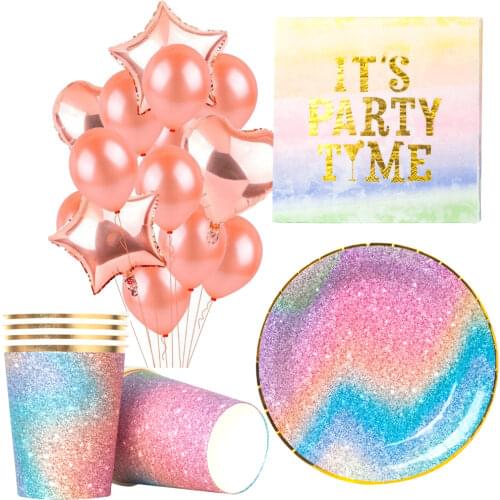 Colorful starry tableware set stamping plates birthday party decoration anniversaire party baby shower balloons party supplies