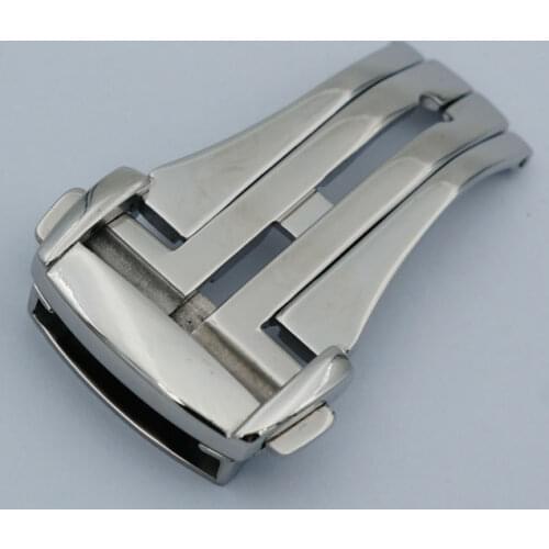 MAIKES Polished Stainless Steel Deployment Watch Button Buckle Silver Watch Band Strap Folding Clasp Case For