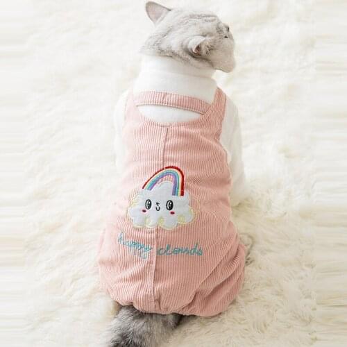 Cute Pet Dog Clothes Puppy T-shirt Shirt Rainbow Clouds Printed Knit Sweater Jumpsuit Dogs Cats Warm Plush Sweatshirt Overalls
