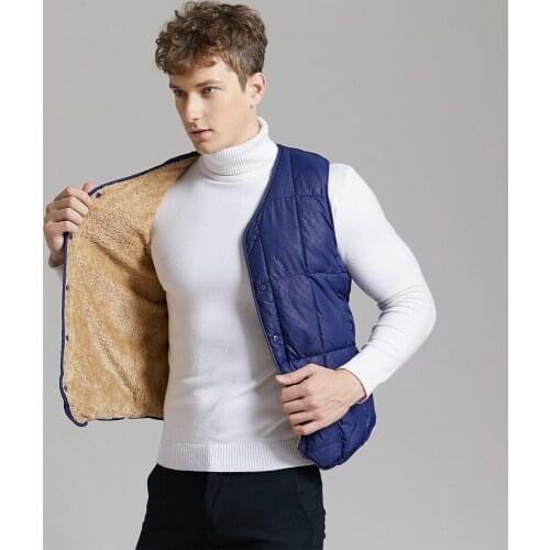2019 Fleece thick Brand Men Sleeveless Jacket Winter Ultralight White Down Vest Male Slim Vest Mens Windproof Warm Waistcoat