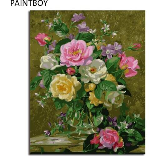 PAINTBOY Framed DIY Painting By Numbers Flowers Coloring By Numbers Hand Painted On Canvas Home Decor Wall Art