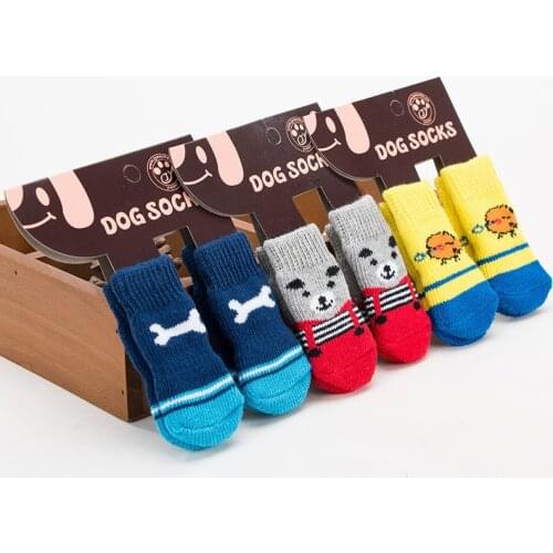 4Pcs/Set Soft Pet Knits Socks Warm Puppy Dog Shoes Cute Cartoon Anti Slip Skid Socks for Small Dogs Wear Slip On Paw Protector