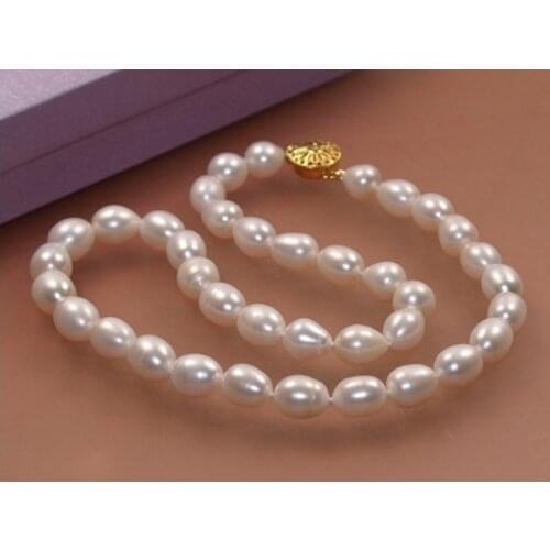 New women AA 7-8mm white cultured pearl Akoya necklace genuine 18"