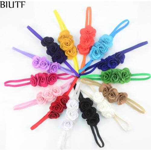 50pcs/lot Skinny Elastic Headband with Three Hemp Fabric Flowers Newborn Shower Party Headwear Photo Props 14 Colors Pick FDA237
