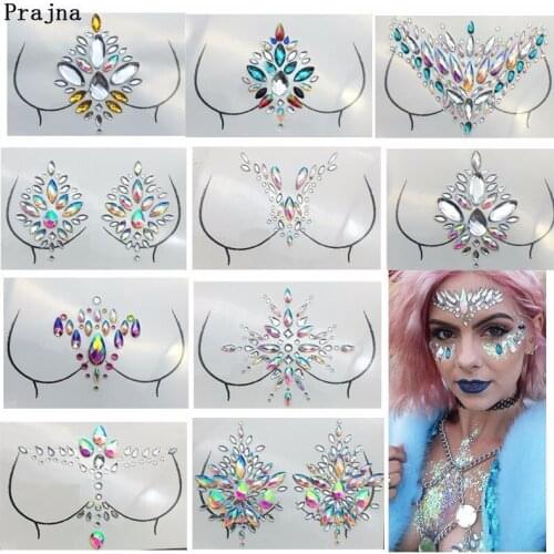 Prajna Chest Rhinestones Crystal Hippie Sticker Music Festival Party For Body Adhesive Decor Rhinestone Applique Makeup Shinning
