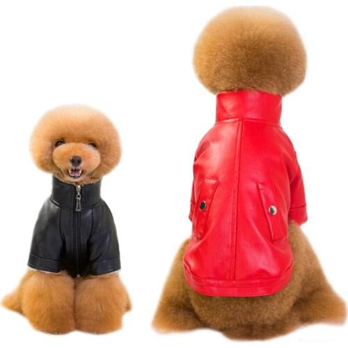 Hot Sale Dog Leather Coat Jacket Winter Warm Thicken Fleece Dog Clothes Puppy Teddy Schnauzer Windproof Waterproof Clothing