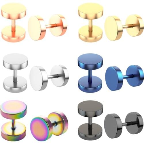 2pcs Punk Barbell Men Woman Ear Stud Set Piercing Earrings16g*8mm Fake Plugs Tunnels Oreja Gift for Boyfriend Lover Body Jewelry