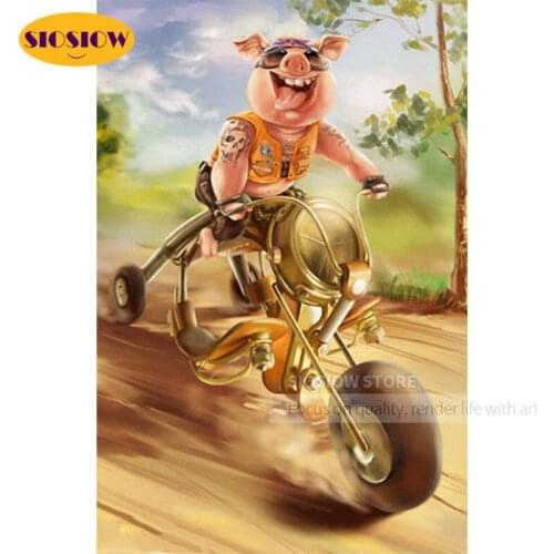 SIOSIOW 5D Diamond Painting Full Round Cartoon Diamond Embroidery Pig Picture Rhinestones Cross Stitch Gifts For Kids Room Decor