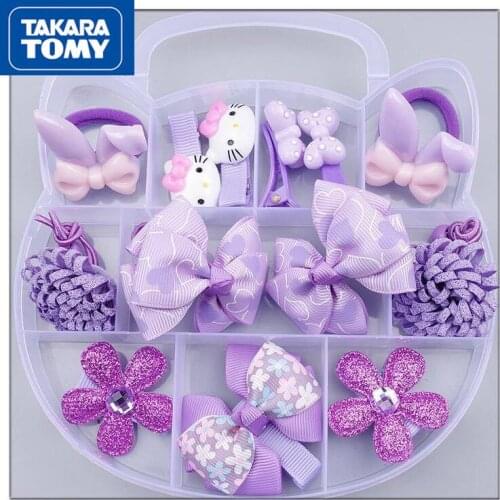 TAKARA TOMY Cute Cartoon Hello Kitty Hair Accessories Set Childrens Hair Clip Bow Does Not Hurt Hair Rubber Band Hairpin