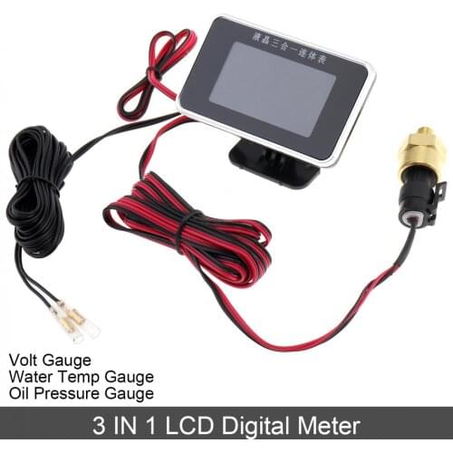 12V Universal 3 In 1 Car LCD Digital Volt Gauge + Water Temp Gauge +Oil Pressure Gauge with Sensor for Car / Truck