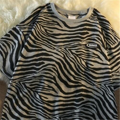 Vintage Hip Hop Zebra Print Short-sleeve T-Shirt Female Summer Loose Student Top Japanese Harajuku Casual All-Match Shirt
