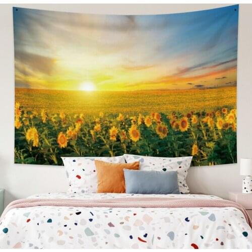 Sunflower Flower Sea and Sunshine Tapestry Vintage Exotic Summer Plant Nature Frame for Bedroom Photography Wall Decor