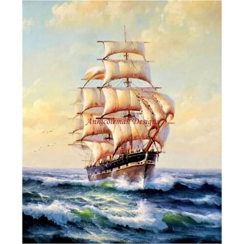 Needlework for embroidery DIY French DMC High Quality - Counted Cross Stitch Kits 14 ct Oil painting - Sailboat