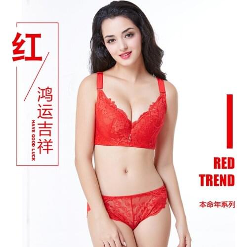 WeseeLove China Red Bra Sets Have Good Luck Push Up Lace Bra Set 80-120 Plus Size for Women C D E Cup Sexy Lingerie Set