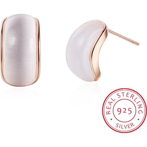 Trendy Opal Stone Geometry 925 Sterling Silver Ladies Stud Earrings Original Jewelry For Women Anti Allergy Drop Shipping