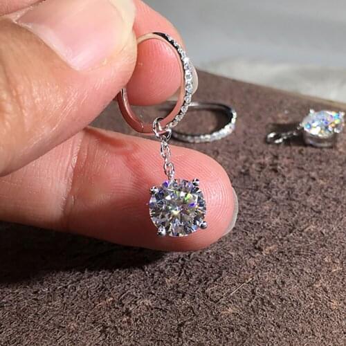 10K White Gold Women Drop Clip Hoop Earrings Moissanite Diamonds 0.5 1 2 3 Carat Round Wedding Party Engagement Anniversary