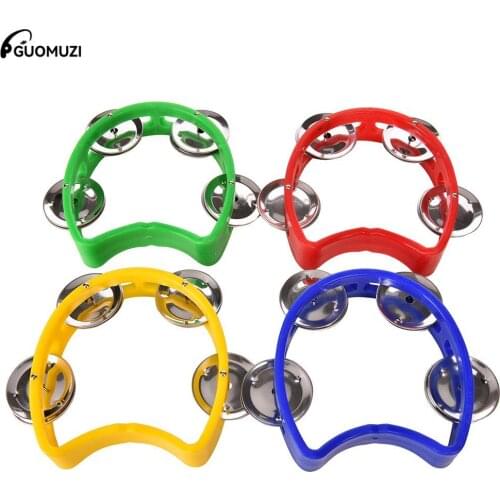 Dia 10cm 1Pc Tambourine Hand Held With Double Row Metal Jingles Percussion Church Band Color Random