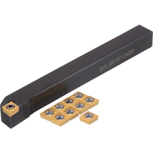 1pc SCLCR1010H06 Lathe Turning Tool Holder 100 x 10 x 10mm Boring Bar + 10pcs CCMT0602 Inserts Steel Blades with T8 Wrench