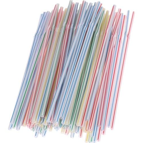 100pcs PP Disposable Straws Flexible Plastic Straws Striped Multi Colored Rainbow Drinking Straws Bendy Straw Bar Accessories
