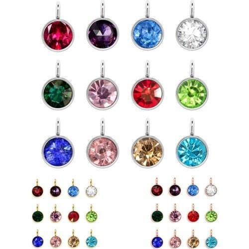 1200pcs Birthstone Silver Color 600pcs Gold Color 600pc DIY Birthday Stones 12 Months Stainless Steel Size 6*9mm Charms Pendants