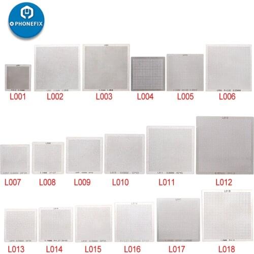 18pcs/lot BGA Reballing Rework Net 0.3/0.35/0.4/0.45/0.5/0.55/0.6/0.76mm Stencil Template Universal Tin Planting Net Reballing