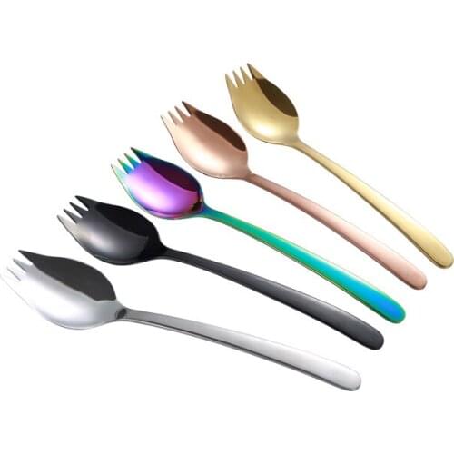 2PCS 5 Color Thick Food Grade 304 Stainless Steel Dual-purpose Fork + Spoon Tableware