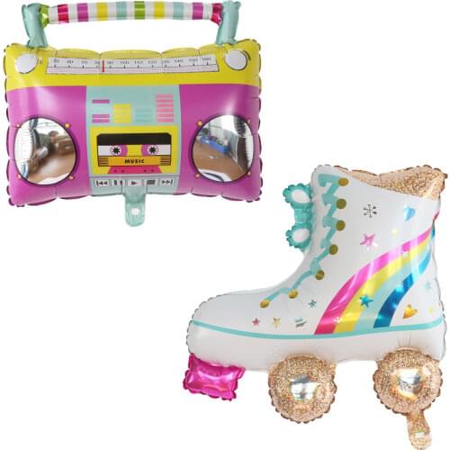2pcs Radio Roller Skates Foil Helium Balloons Boombox Rollerblade Globos for 90s Party Happy Birthday Party Decoration Kids Toys