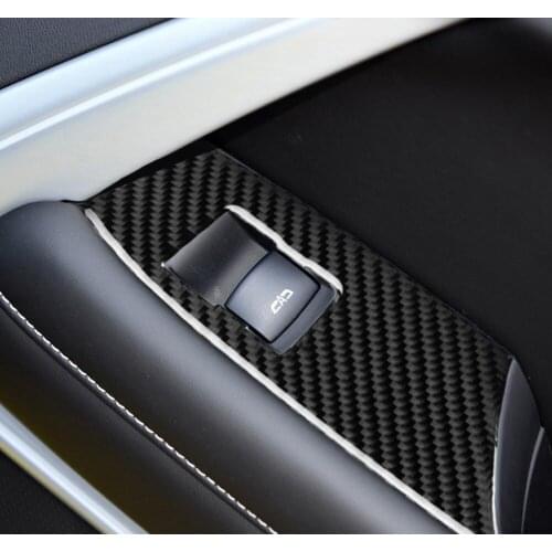 2Pcs/set Car Window Lift Switch Panel Decoration Stickers For Chevrolet Camaro 2016+ Real Carbon Fiber Auto Moldings