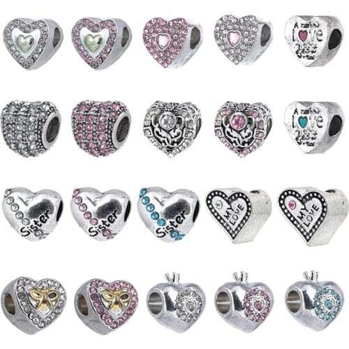 2Pcs/Lot High Quality Fashion Jewelry Accessories Making DIY Crystal Heart Charms Beads Fits Brand Bracelets For Women Kids