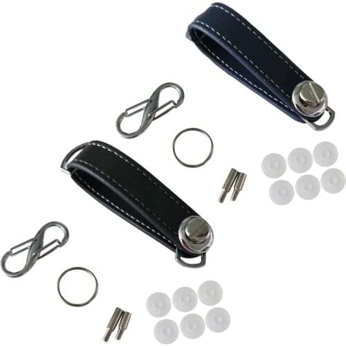 2x Car Key Pouch Bag Case Wallet Holder Chain Key Wallet Ring Pocket Key Organizer Smart Leather Keychain Black & Blue