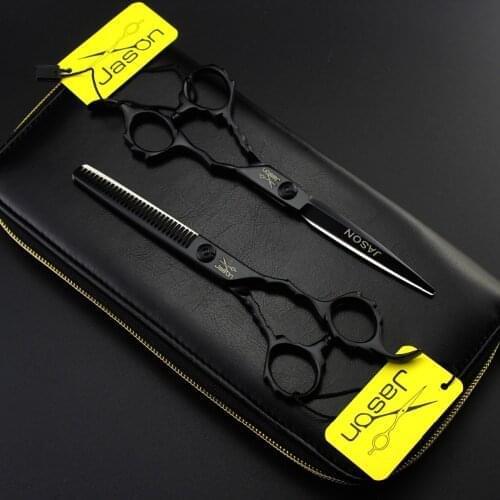 334# 6'' Brand Jason TOP GRADE Black Hairdressing Scissors 440C Bang Cut Barbers Cutting Scissors Thinning Shears Hair Scissors
