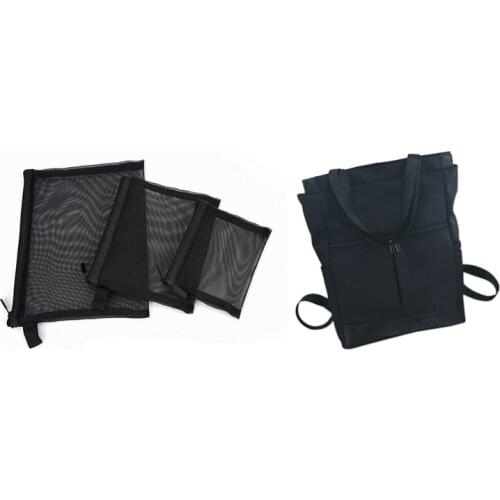 3x Zipper Mesh Bags,(S/M/L), Beauty Makeup Cosmetic Accessories Organizer,Black & 1x Vintage Girls Shoulder Backpack