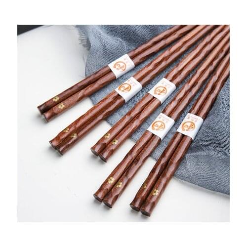 5 Pairs Natural Wooden Japanese Style Tableware Eco-friendly Chopsticks non-slip Cherry Blossom Pattern Nice Gift Durable