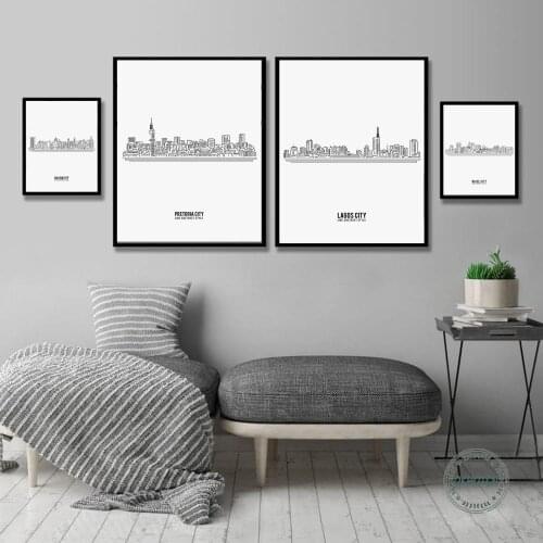 Line Abstract Style Cityscape Building Poster Nordic Minimalist Black White Canvas Painting Wall Art Pictures for Living Room
