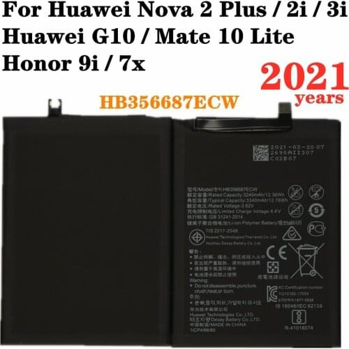 2021 For Huawei Nova 2 Plus / 2i / 3i , Honor 9i / 7x , Huawei G10 / Mate 10 Lite Phone Battery HB356687ECW 3340mAh batteries