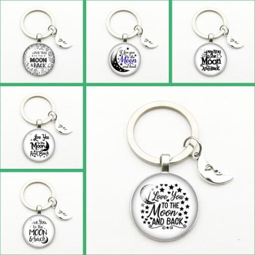 New "I Love You To The Moon and Back" Pattern Keychain Cute Moon Metal Pendant Key Ring Jewelry Handmade Boyfriend Gift Custom