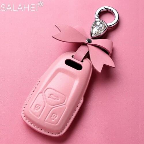 Leather Car Key Cover Case Protection For Audi A4 B9 Q5 Q7 TT TTS 8S 2016 2017 Car Smart Remote Car Styling Interior Accessories