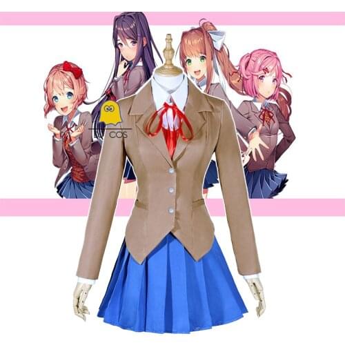 Doki Doki Literature Club Cosplay Costume Monika Sayori School Uniform Yuri Natsuki Jacket Shirt Vest Skirt Tie Girls Women