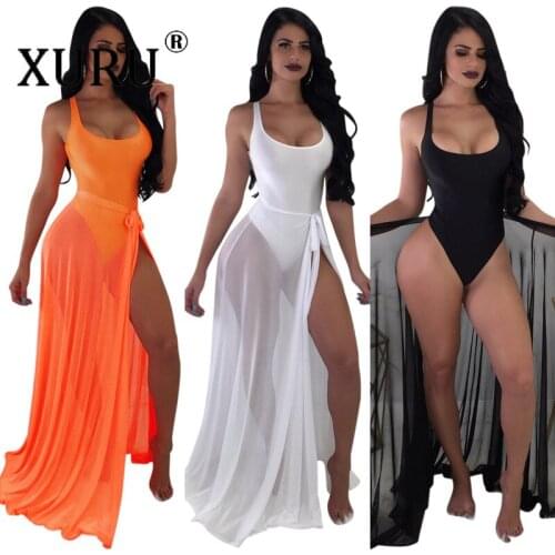 XURU European and American Sexy Gauze See-through Beach Dress Two-piece Bohemian Dress Suit